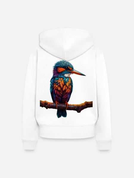 Bunter Eisvogel auf Ast - Frauen Premium Bio Zip Hoodie - Weiß
