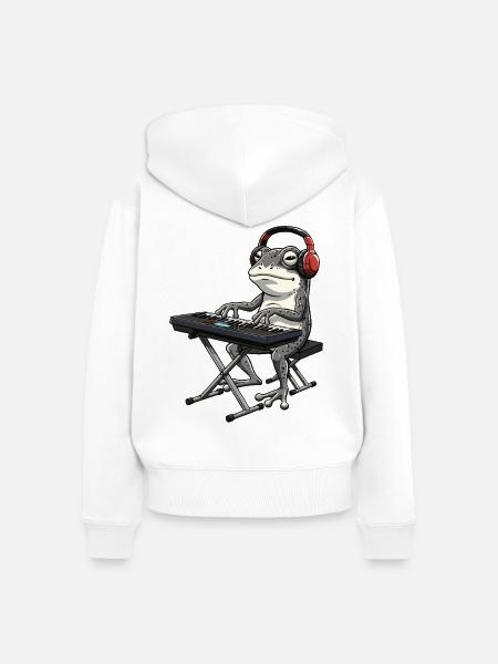 Frosch mit Keyboard und Kopfhörern - Frauen Premium Bio Zip Hoodie - Weiß