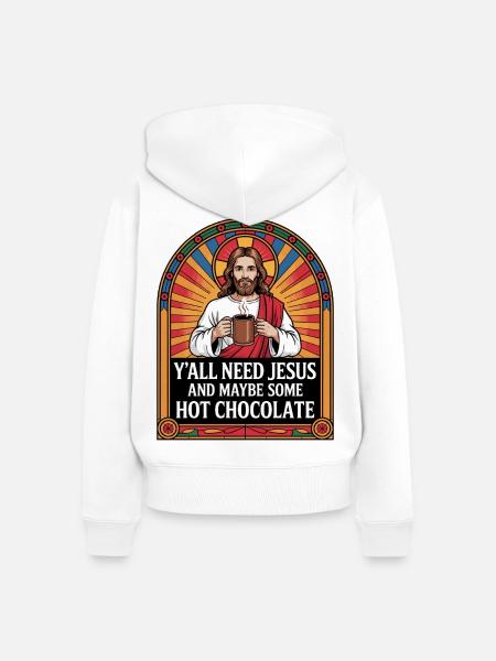 Jesus mit Kaffee und Kakao - Frauen Premium Bio Zip Hoodie - Weiß