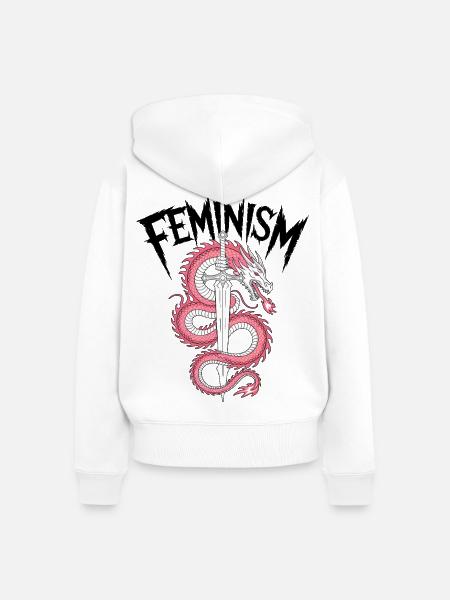 Drachenklinge Pink Feuer - Frauen Premium Bio Zip Hoodie - Weiß