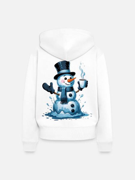 Schneemann mit dampfendem Becher - Frauen Premium Bio Zip Hoodie - Weiß