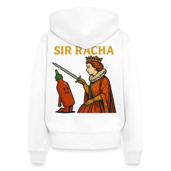 Sir Racha Mème drôle Chevalier Sauce Piquante Humour - Sweat à capuche zippé Premium bio Femme - blanc - Dos - AI Model Female 172 light (172cm)