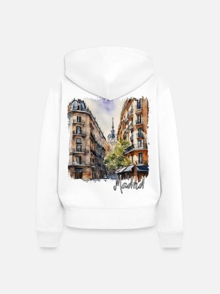 Aquarell von Madrid, Madrid, Spanien - Frauen Premium Bio Zip Hoodie - Weiß