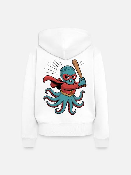 Baseball Oktopus Superheld - Frauen Premium Bio Zip Hoodie - Weiß