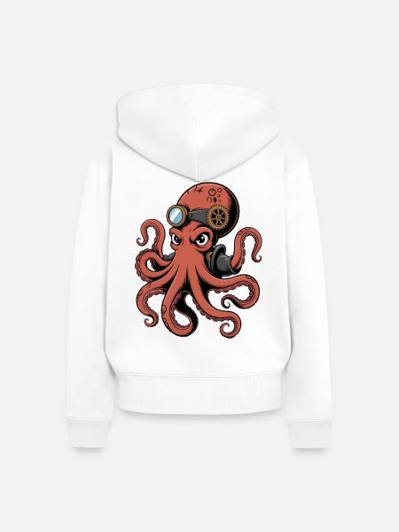 Oktopus Im Steampunk Stil Mit Monokel - Frauen Premium Bio Zip Hoodie - Weiß