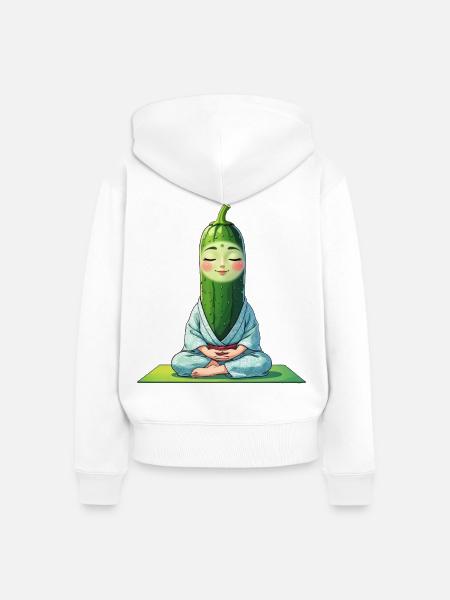 Gurkenkopf Meditationsfigur Kimono - Frauen Premium Bio Zip Hoodie - Weiß