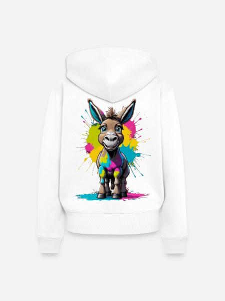 Bunter Esel Splash Kunstmotiv - Frauen Premium Bio Zip Hoodie - Weiß