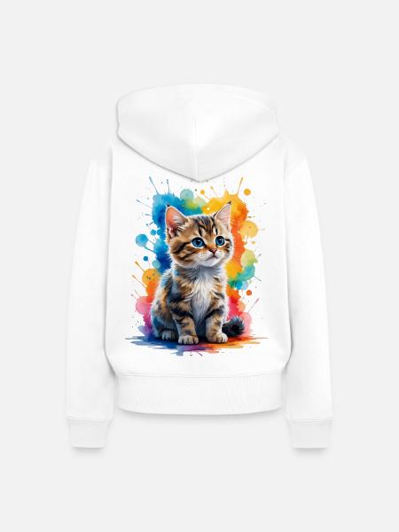 Kätzchen im Regenbogen Aquarell - Frauen Premium Bio Zip Hoodie - Weiß