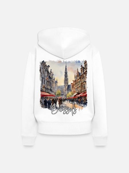 Aquarell von Brüssel, Brüssel, Belgien - Frauen Premium Bio Zip Hoodie - Weiß