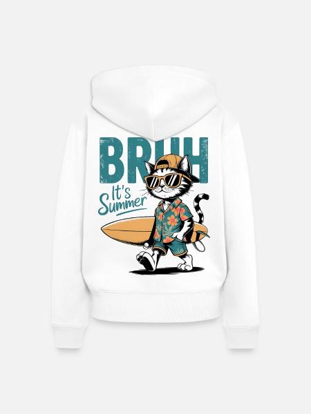 Surfer Katze mit Surfbrett - Frauen Premium Bio Zip Hoodie - Weiß