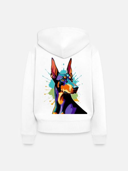 Farbexplosion Dobermann - Frauen Premium Bio Zip Hoodie - Weiß