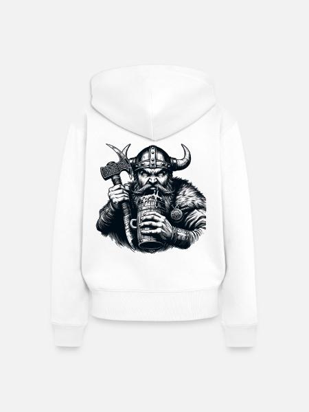 Viking Bierkrug Krieger - Frauen Premium Bio Zip Hoodie - Weiß