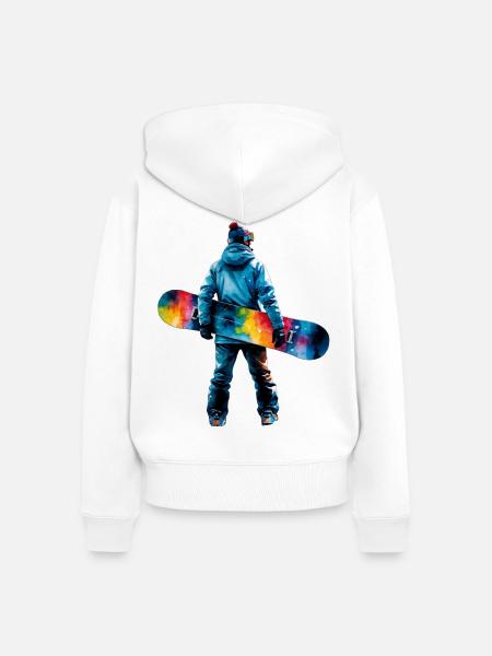 Farbexplosion Snowboarder - Frauen Premium Bio Zip Hoodie - Weiß
