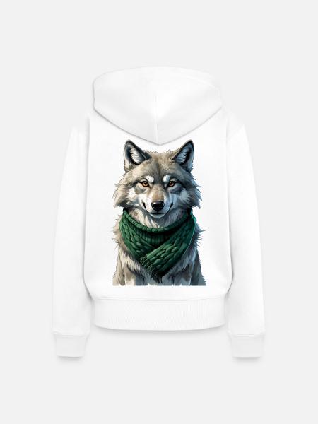 Wolfsilhouette mit Grünschal - Frauen Premium Bio Zip Hoodie - Weiß