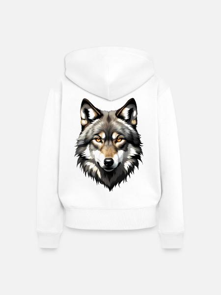 Wolfskopf Portrait - Frauen Premium Bio Zip Hoodie - Weiß