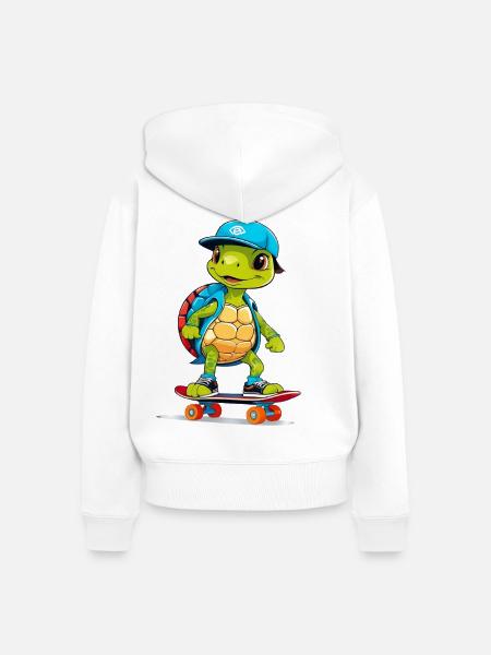 Schildkröte Skateboardheld - Frauen Premium Bio Zip Hoodie - Weiß