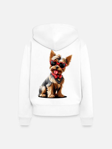 Yorkie mit Herzsonnenbrille - Frauen Premium Bio Zip Hoodie - Weiß
