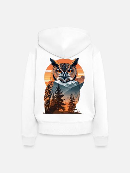 Weise Eule im Abendlicht - Frauen Premium Bio Zip Hoodie - Weiß