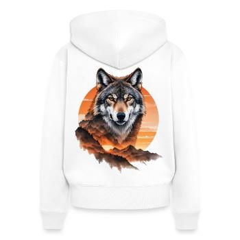 Wolf im Abendrot über Bergen - Frauen Premium Bio Zip Hoodie - Weiß - Hinten - AI Model Female 172 light (172cm)
