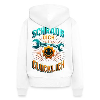 Schraub dich glücklich Schrauber Shirt Motorrad  - Frauen Premium Bio Zip Hoodie - Weiß - Hinten - AI Model Female 172 light (172cm)