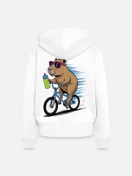 Biber auf Fahrrad mit Sonnenbrille - Frauen Premium Bio Zip Hoodie - Weiß