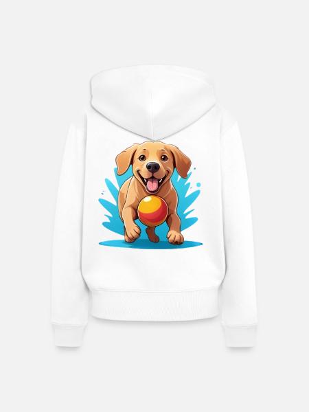 Fröhlicher Hund mit Ball Cartoon - Frauen Premium Bio Zip Hoodie - Weiß