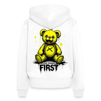 Love Yourself First Teddy Bear Graffiti - Women's Premium Organic Zip Hoodie - white - Back - AI Model Female 172 light (172cm)