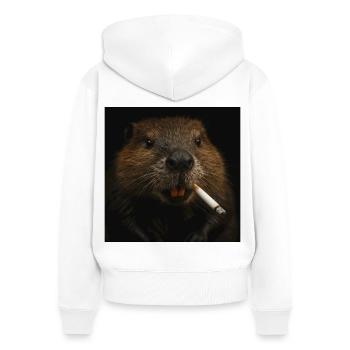 Smoking Beaver - Frauen Premium Bio Zip Hoodie - Weiß - Hinten - AI Model Female 172 light (172cm)
