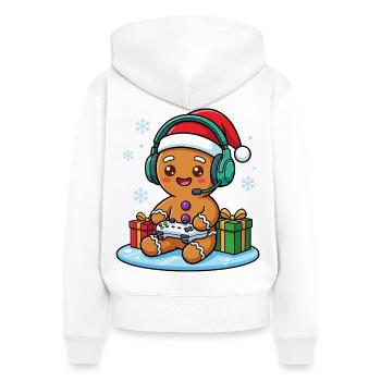 Spaßiges Lebkuchen-Weihnachtsspiel - Frauen Premium Bio Zip Hoodie - Weiß - Hinten - AI Model Female 172 light (172cm)