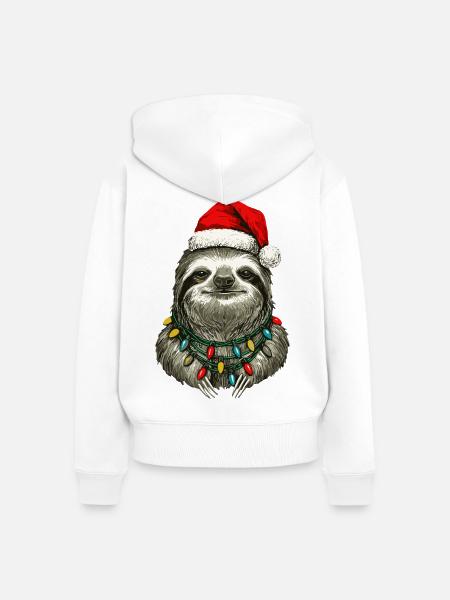 Weihnachts Faultier Mütze - Frauen Premium Bio Zip Hoodie - Weiß