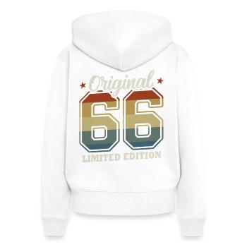 Original 1966 Vintage Vintage Anniversaire Rétro - Sweat à capuche zippé Premium bio Femme - blanc - Dos - AI Model Female 172 light (172cm)