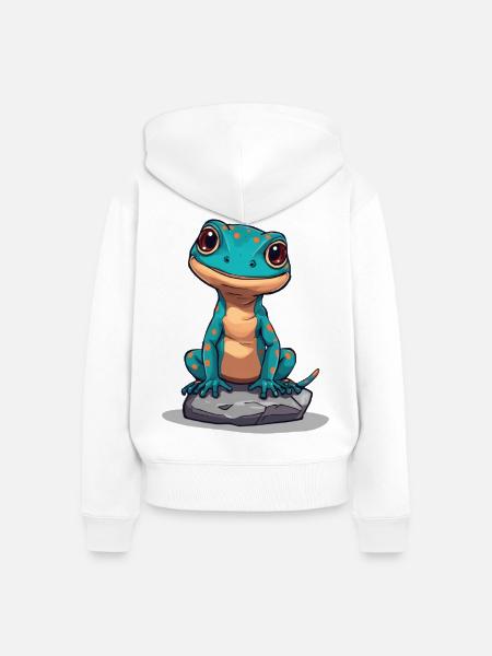 Niedlicher Gecko auf einem Stein - Frauen Premium Bio Zip Hoodie - Weiß