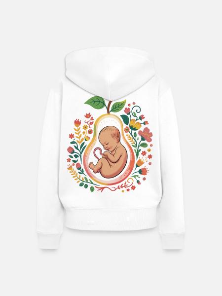 Frucht des Lebens: Blütenbauch - Frauen Premium Bio Zip Hoodie - Weiß