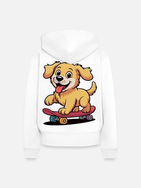 Skateboard Hund Cartoon - Frauen Premium Bio Zip Hoodie - Weiß