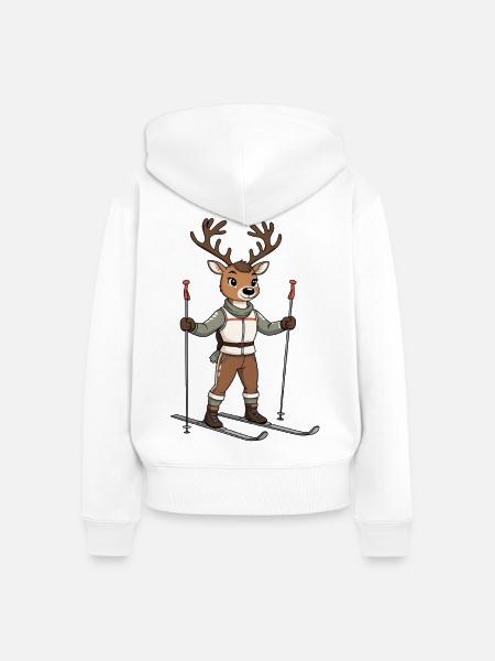 Hirschskifahrer Cartoon - Frauen Premium Bio Zip Hoodie - Weiß