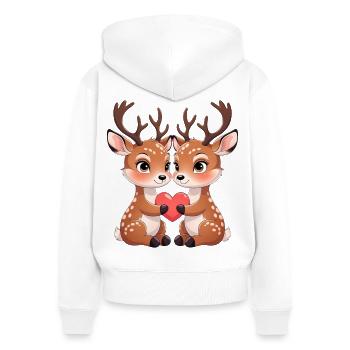 Zwei Rehkitze mit Herzkuschelmotiv - Frauen Premium Bio Zip Hoodie - Weiß - Hinten - AI Model Female 172 light (172cm)