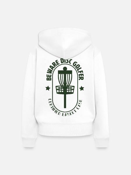 Vorsicht, Disc Golfer - Frauen Premium Bio Zip Hoodie - Weiß