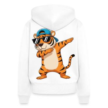 Cool Dabbing Tiger Sonnenbrille Cartoon-Kunst - Frauen Premium Bio Zip Hoodie - Weiß - Hinten - AI Model Female 172 light (172cm)