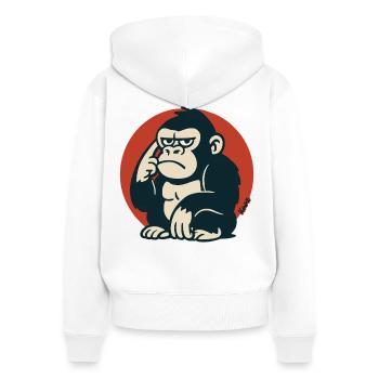 Pensive Monkey in Retro Style - Women's Premium Organic Zip Hoodie - white - Back - AI Model Female 172 light (172cm)