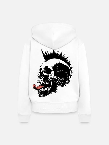 Skull Mohawk Punk Rocker Totenkopf - Frauen Premium Bio Zip Hoodie - Weiß