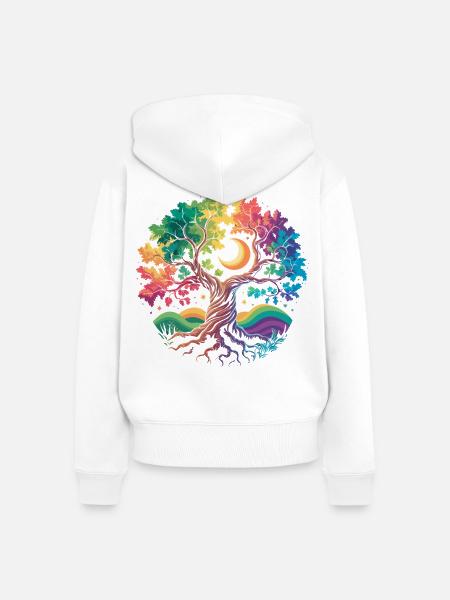 Regenbogenbaum Mondzauber - Frauen Premium Bio Zip Hoodie - Weiß