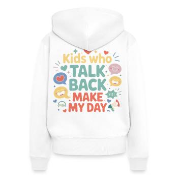 Les enfants répondent Font ma journée - Sweat à capuche zippé Premium bio Femme - blanc - Dos - AI Model Female 172 light (172cm)