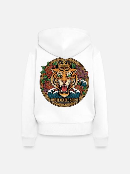 Tiger Tattoo Unbreakable Spirit - Frauen Premium Bio Zip Hoodie - Weiß