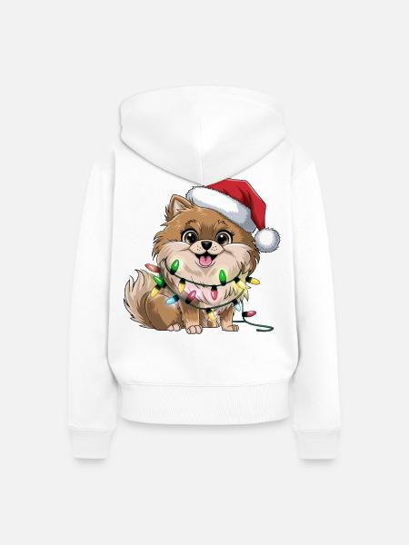Weihnachtshund mit Lichterkette - Frauen Premium Bio Zip Hoodie - Weiß