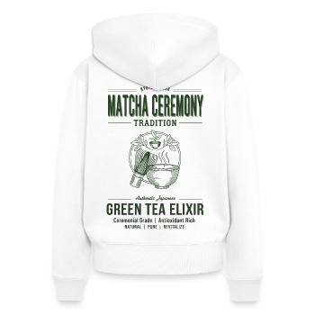 Matcha Ceremony Tradition Green Tea Elixir Kyoto - Women's Premium Organic Zip Hoodie - white - Back - AI Model Female 172 light (172cm)