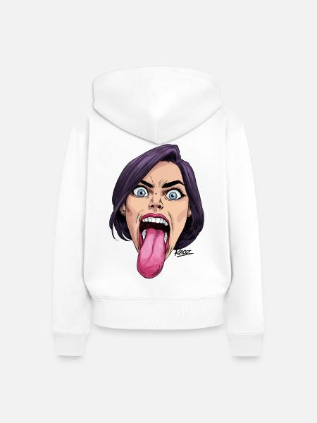 Zunge raus: Comic-Ausdruck - Frauen Premium Bio Zip Hoodie - Weiß