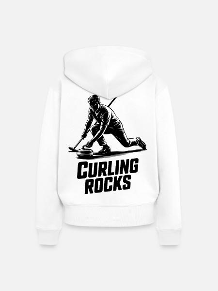 Curling Rocks Wintersport Silhouette Man - Frauen Premium Bio Zip Hoodie - Weiß