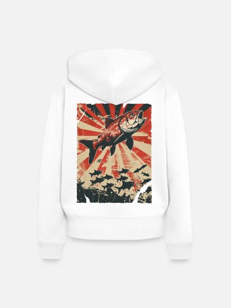 Springender Fisch im Retro Poster Stil - Frauen Premium Bio Zip Hoodie - Weiß