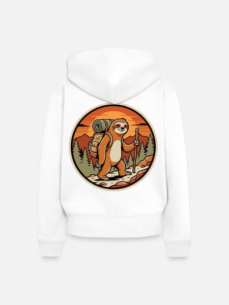 Faultier Wanderer Retro Badge - Frauen Premium Bio Zip Hoodie - Weiß