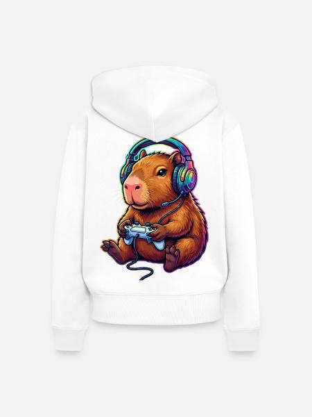 Capybara Lustige Videospiele Capybara - Frauen Premium Bio Zip Hoodie - Weiß